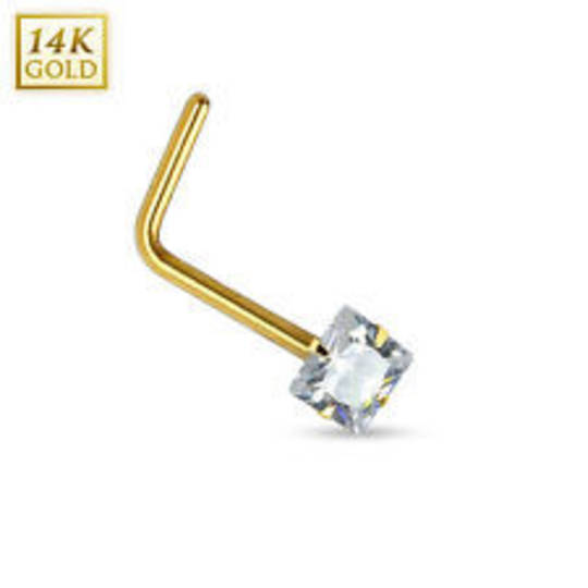 14kt Gold Square CZ Staight Nose Stud